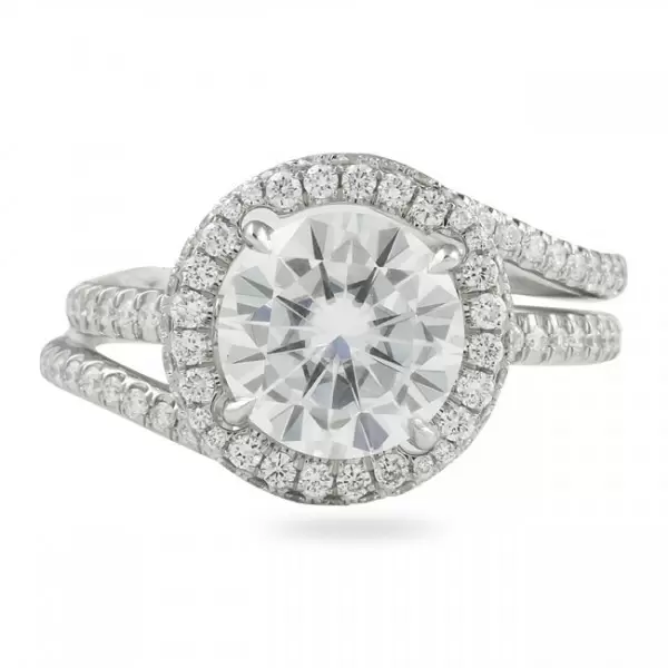 Handmade Insert Halo Design Round Cut Sterling Silver Ring Set