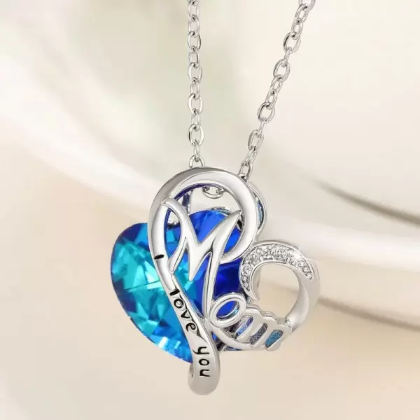 10ct Heart Cut Blue Sapphire Mom's Necklace