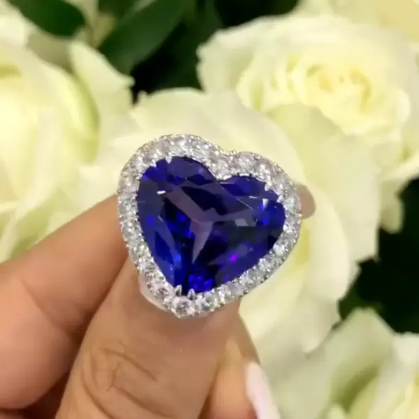 10.8ct Halo Heart Cut Sapphire Engagement Ring