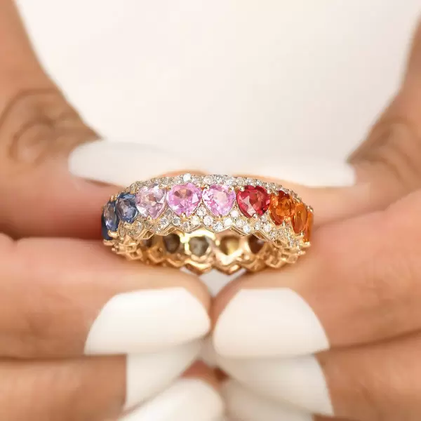 8.9ctw Heart Cut Rainbow Sapphire Wedding Band