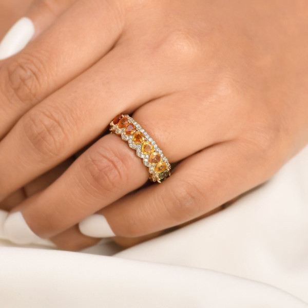 8.9ctw Heart Cut Rainbow Sapphire Wedding Band