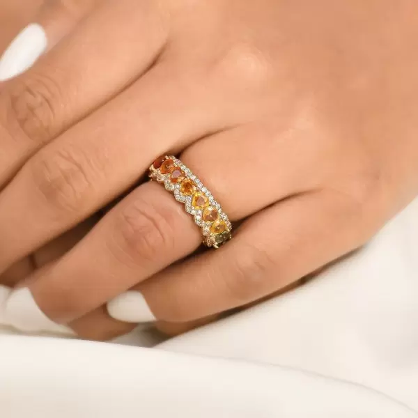 8.9ctw Heart Cut Rainbow Sapphire Wedding Band