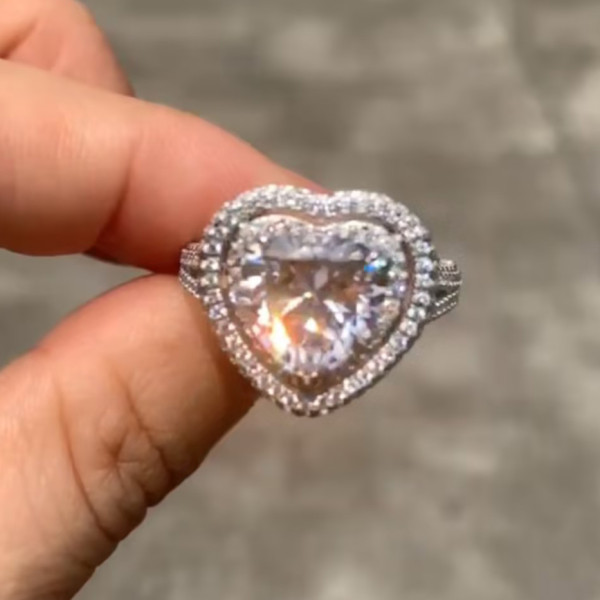 3.5ct Heart Cut White Sapphire Double Halo Engagement Ring