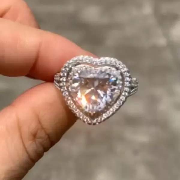 3.5ct Heart Cut White Sapphire Double Halo Engagement Ring