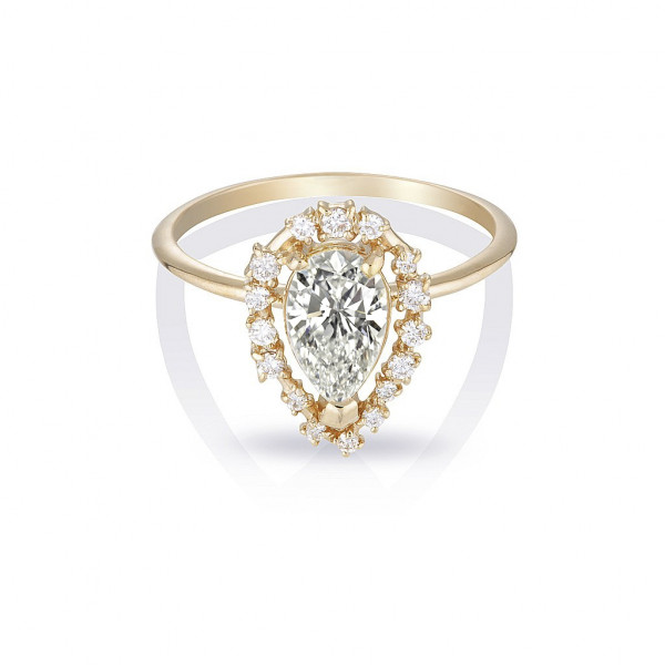 Handmade Halo Design 0.75 CT Pear Cut Engagement Ring