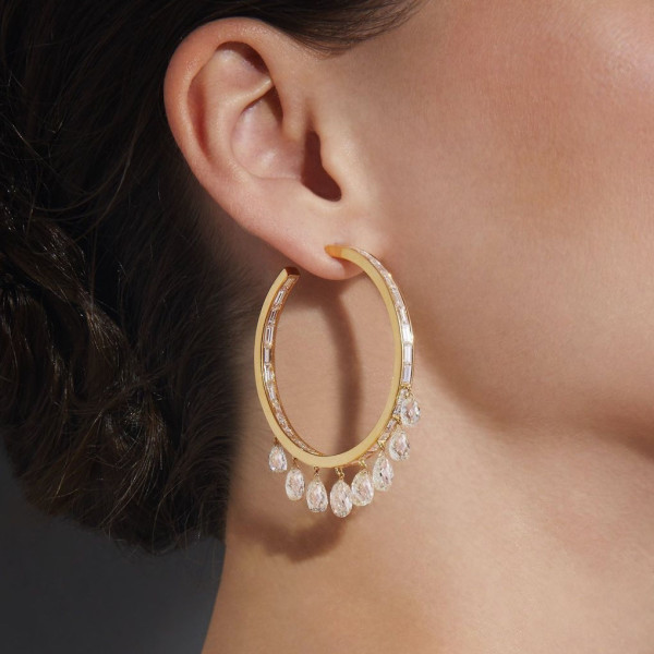 White Sapphire Dangle Statement Hoop Earrings