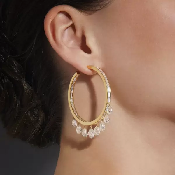 White Sapphire Dangle Statement Hoop Earrings