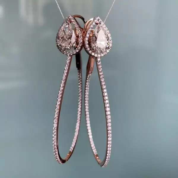 3ct Halo Pear Cut Stud Hoop Earrings