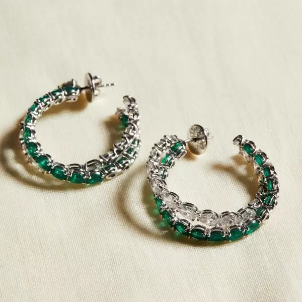 26ctw Intertwined White Sapphire and Emerald Hoop Earrings