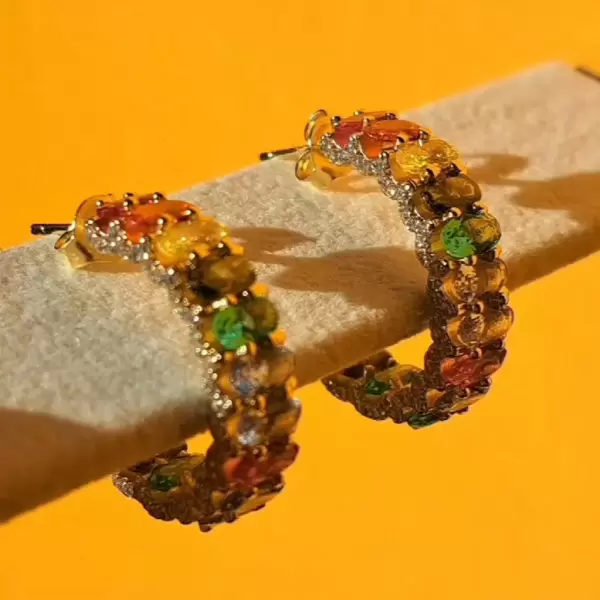16ctw Oval Cut Rainbow Sapphire Hoop Earrings