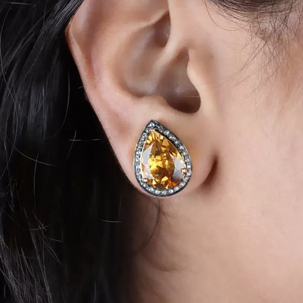 17ctw Pear Cut Yellow Sapphire Stud Earrings