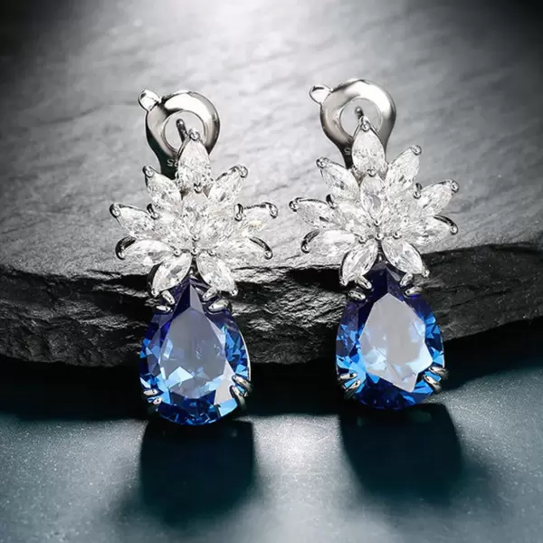 Vintage Pear Cut Sapphire Cluster Flower Drop Earrings