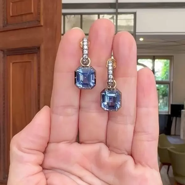11ctw Asscher Cut Blue Sapphire Drop Earrings