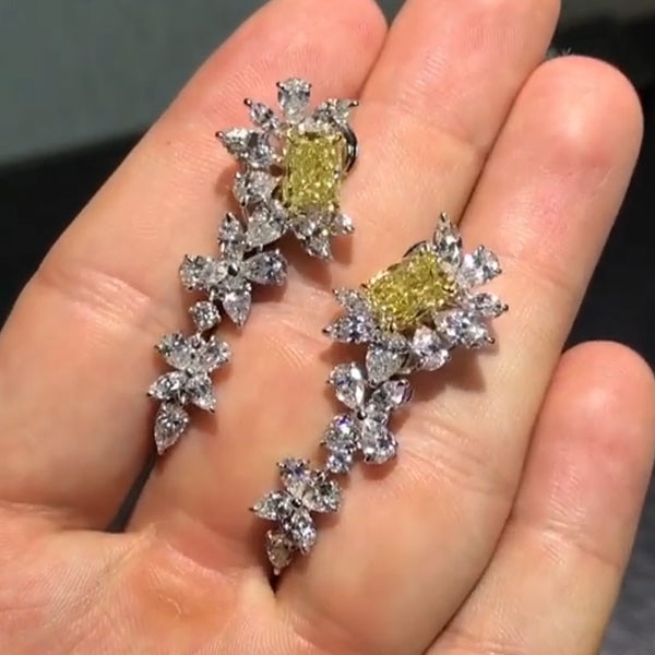 8ct Radiant Cut Fancy Yellow Sapphire Drop Earrings