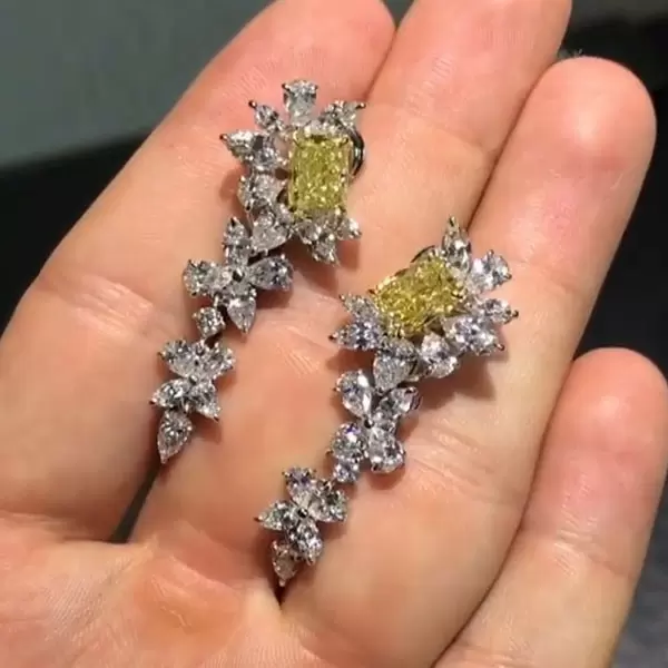 8ct Radiant Cut Fancy Yellow Sapphire Drop Earrings