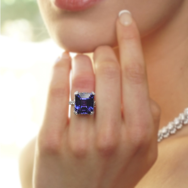8ct Asscher Cut Blue Sapphire Engagement Ring