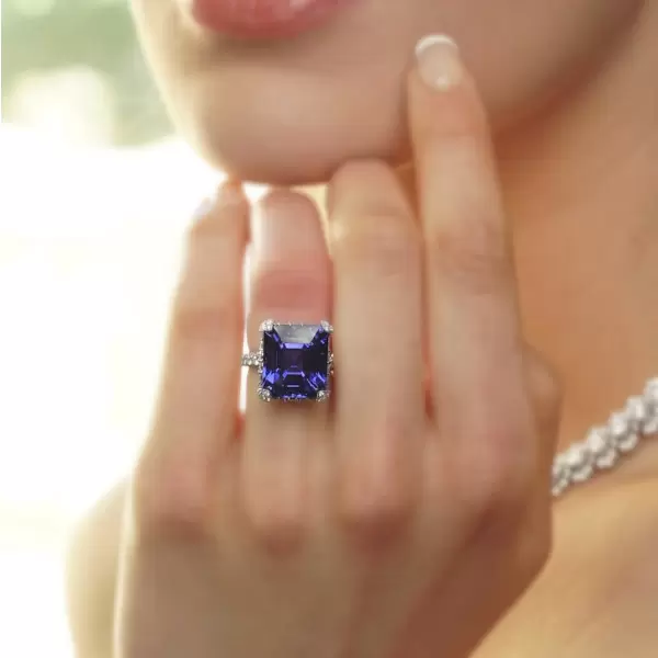8ct Asscher Cut Blue Sapphire Engagement Ring