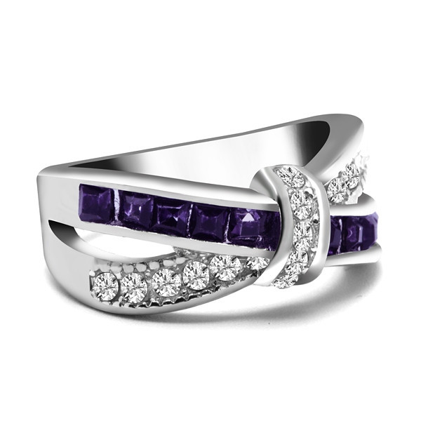 Handmade Knot Design Amethyst and White Sapphire Ring