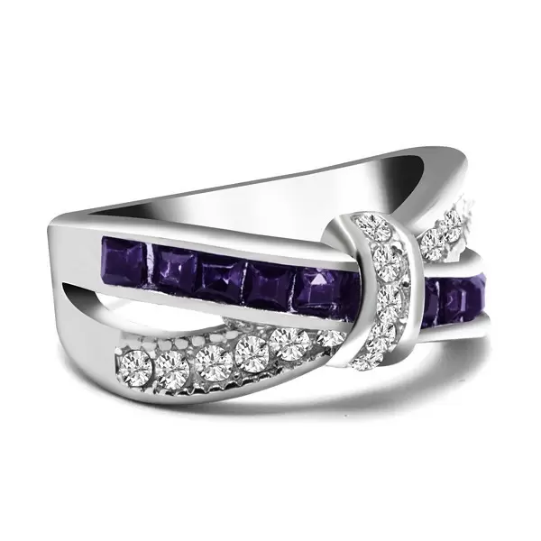 Handmade Knot Design Amethyst and White Sapphire Ring