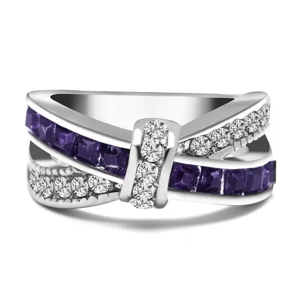 Handmade Knot Design Amethyst and White Sapphire Ring