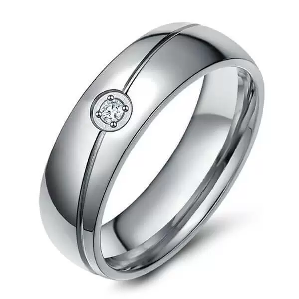 Handmade White Sapphire Titanium Steel Men's Wedding Band