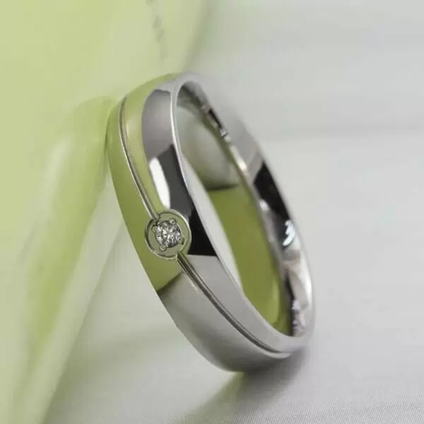Handmade White Sapphire Titanium Steel Men's Wedding Band