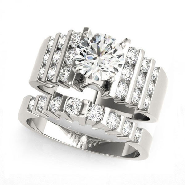 Handmade Bar Setting Round Cut Sterling Silver Ring Set