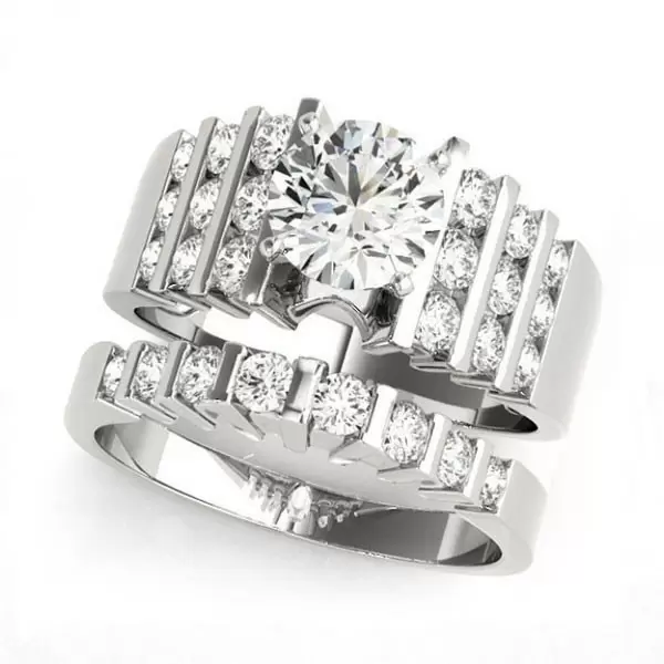 Handmade Bar Setting Round Cut Sterling Silver Ring Set