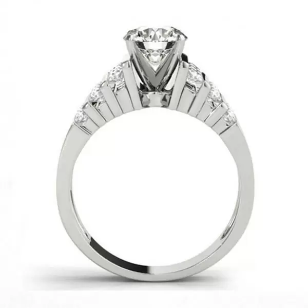 Handmade Bar Setting Round Cut Sterling Silver Ring Set