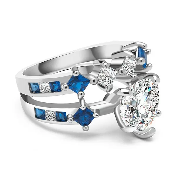 Handmade Heart Cut Created Sapphire Ring Set