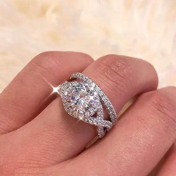 Handmade 1.5 CT Round Cut 925 Sterling Silver Ring Set