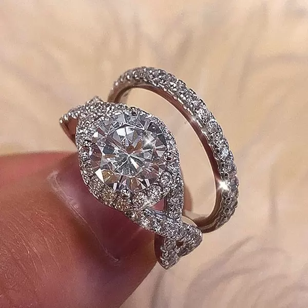 Handmade 1.5 CT Round Cut 925 Sterling Silver Ring Set