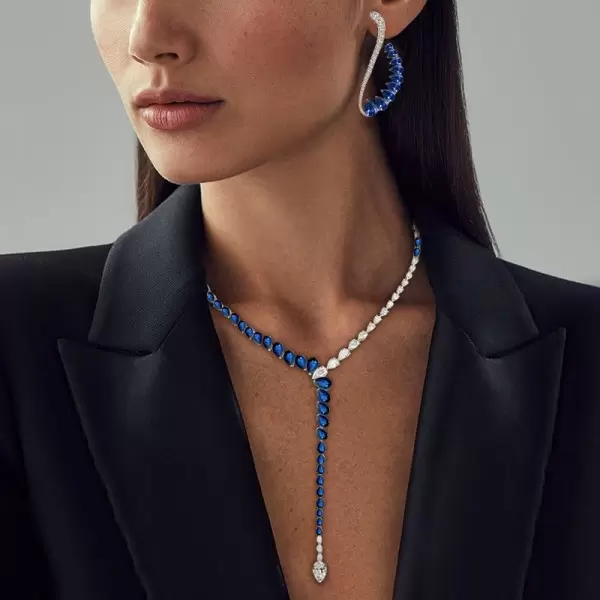 Pear Cut Blue Sapphire Necklace & Earrings Jewelry Set