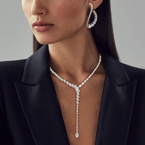 Pear Cut White Sapphire Necklace & Earrings Jewelry Set