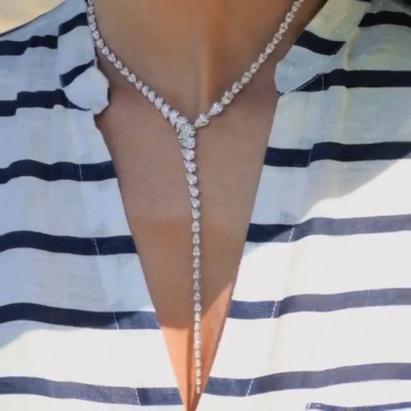 Pear Cut White Sapphire Necklace & Earrings Jewelry Set