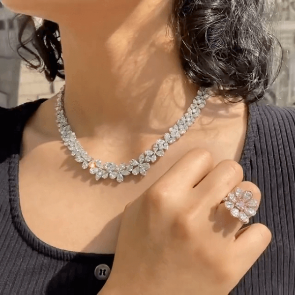 Multi-cut White Sapphire Necklace & Ring Jewelry Set