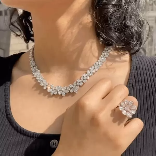 Multi-cut White Sapphire Necklace & Ring Jewelry Set