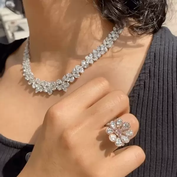 Multi-cut White Sapphire Necklace & Ring Jewelry Set