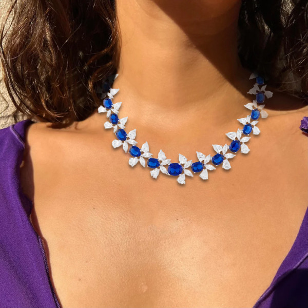 Oval Cut Royal Blue Sapphire Statement Necklace