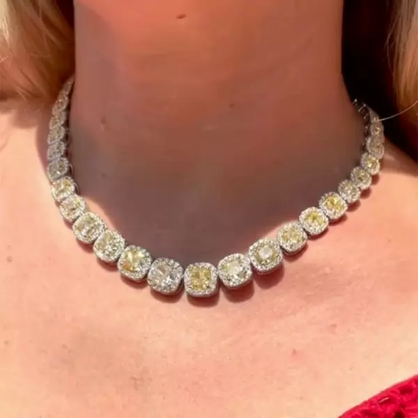 Cushion Cut Yellow Sapphire Necklace & Earrings Set