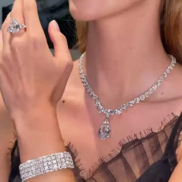 Pear Cut White Sapphire Necklace & Ring Jewelry Set