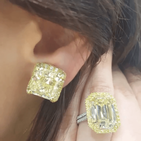 Yellow Sapphire Ring & Earrings Jewelry Set