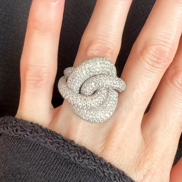 5ctw White Sapphire Paved Cross Knot Cocktail Ring