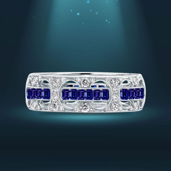4.5ct Radiant Cut Blue Sapphire Eternity Band