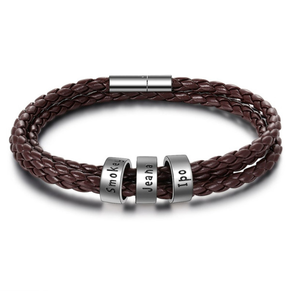 Personalized Leather Name Bracelet for Men 
