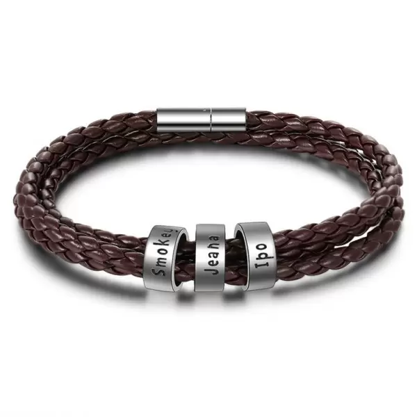 Personalized Leather Name Bracelet for Men 