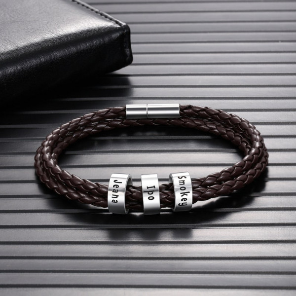 Personalized Leather Name Bracelet for Men 