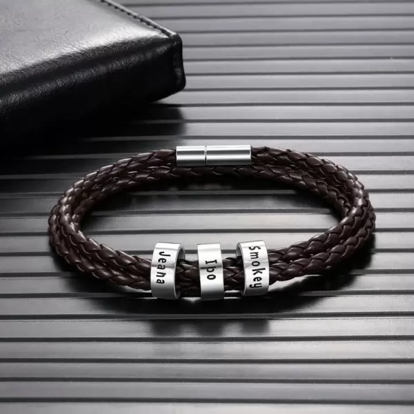 Personalized Leather Name Bracelet for Men 