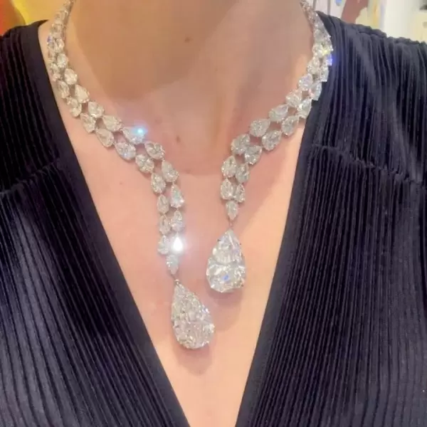 120ctw Pear Cut White Sapphire Two-Row Statement Necklace