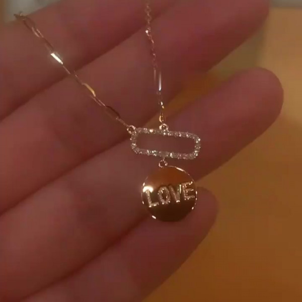 Round Cut White Sapphire Love Necklace in Rose Gold